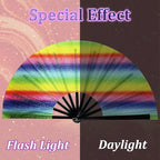 13'' Large Glitter Rave Fan Folding Hand Fans for Men Women Line Dancing Portable Handheld Clack Fan for Festival EDM Party Music Outfit Accessories