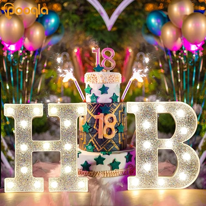 Pooqla Light Up Letters, LED Marquee Letters for Silver Birthday Decorations, Battery Powered Night Light Teenager Girl Room Decor, Gift for Girls Boys Wedding Bedroom Christmas Party Decor, Letter X