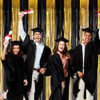 4 Pack Black and Gold Foil Fringe Backdrop Curtains, Tinsel Streamers Birthday Party Decorations, Fringe Backdrop for Graduation, Baby Shower, Gender Reveal, Disco Party