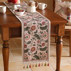 ISAENNE Designer Provence Elegant Linen Table Runner 87 Inches Long,Flower and Leaves Pattern Durable Table Runners for Dining Tables,Thanksgiving,Kitchen Tables,Christmas,12"*87"-Ratina