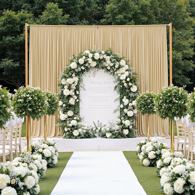 20ftx12ft Wrinkle Free Beige Backdrop Curtain, 4 Panels 12FT Height Beige Wedding Backdrop Drapes, Silky Polyester Back Drop Cloth for Birthday Photography Background Party Backdrop Draping