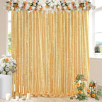 QueenDream Gold Sequin Backdrop Curtain Party Decorations: 10ft x 10ft Glitter Background Sequin Fabric for Wedding Birthday Ceremony