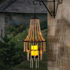 Battery Operated Hanging Chandelier Outdoor Indoor, 28” Modern Acrylic Crystal Hanging Beaded Lantern with Led Candle Light, Pendant Lights Decor for a Gazebo, Garden, Backyard, Patio, Balcony, Porch
