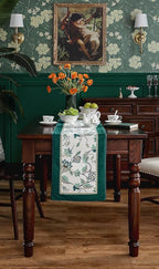 patdrea Designer Elegant French Floral Velvet Table Runner, Teal with Blossoms Pattern Table Mat, Decoration for Kitchen Dining Coffee Table Shelf Cabinet Banquet Thanksgiving,12"*87"