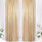 ShinyBeauty Sequin Backdrops 4 Panels Light Gold Sequin Curtains Photo Backdrop Shimmer Background for Baby Shower Champagne Golden Curtain Wedding Birthday Party Decor(2Ftx8Ft)