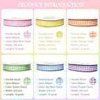 3/8" 6 Colors X 10 Yards Light Rainbow Check Satin Ribbon,60 Yards Assorted Colors Satin Ribbons for Flower Bouquet,Ribbons for Gift Wrapping Happy Birthday Party Decorations