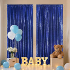 SquarePie Sequin Backdrop Curtain 8FT x 10FT Navy Blue Satin Backing Fabric Photography Background for Wedding Patry 4FT x 10FT 2 Panels