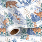 LeZakaa Christmas Wrapping Paper Roll, Winter Forest Animal Gift Wrap with Deer Bear Rabbit Snowflake Design, Watercolor Style, for Xmas Presents Family Gatherings, Holiday, Mini Roll 17 in x 16.4 Ft