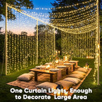 suddus 600 LED Christmas String Lights Outdoor, 9.8x19.6ft Curtain Light Plug in with Remote, 8 Modes Wall Hanging Lights for Christmas,Dorm,Wall,Window,Wedding,Party,Birthday Decor,Warm White