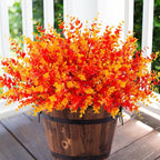 Artificial Fall Flowers Faux Mums for Outdoor Indoor Garden Home Decoration, Faux Flower Daisy with Eucalyptus Leaves Fake Plants Greenery Boxwood Porch Patio, 12 Bundles (Orange Eucalyptus)