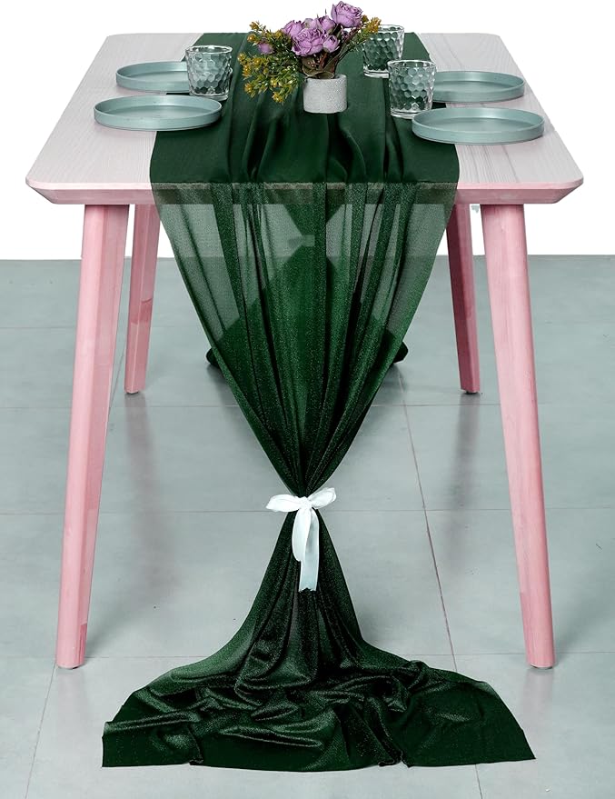 MDS Halloween Chiffon Table Runner - 20 Pack, 29 x 170 Inches, 14ft Each - Sheer Spooky Table Runners for Haunted House Parties, Trick-or-Treat Tables, Witchy Décor, Wedding & Events - Hunter Green