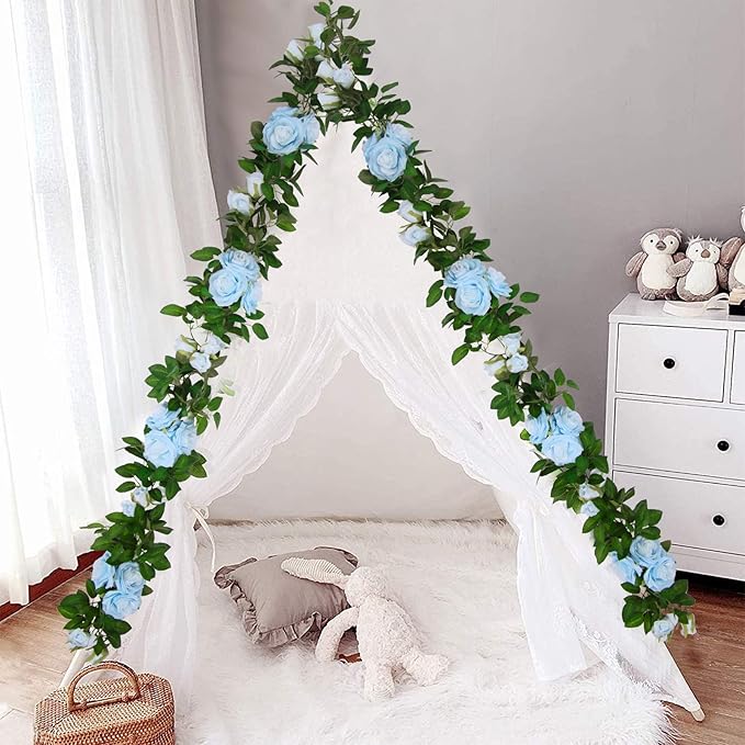U'Artlines 3 Pack Artificial Blue Rose Vines Floral Garlands Total 19.5 Ft Fake Vine Silk Flower Garland for Indoor Outdoor Home Wedding Arch Garden Wall Decoration