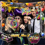2026 New Year Photo Booth Inflatable Frame Kit, 30Pcs Fluorescent Color New Years Photo Booth Props with Inflatable Picture Frame for New Year Eve Party Selfie Props Supplies