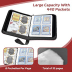 440 Pockets Card Binder, Portable Trading Card Binder with 55 Removable Sleeves, Waterproof Card Holder Album, Card Bunder with Zipper