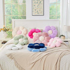 White Flower Pillow, 14.9" Cute Flower Shaped Floor Pillow, Aesthetic Floral Plush Daisy Decorative Throw Pillows for Bed Sofa Couch