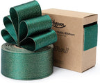 Christmas Ribbon Wired Green Satin Ribbons 1-1/2 Inch Double-Faced Gold Glitter for Tree Decoration, Wreath, Gift Wrapping, Home Decor 10 Yards