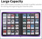 Snekdy premium 1024-pocket trading card binder, 16-pocket cards album, waterproof PU-leather Cover album with side loading, holds gaming, baseball, basketball & sports cards (Purple)