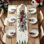 GEEORY Christmas Table Runner 13x120 Inch, Xmas Tees Snowflakes Holiday Decorative Farmhouse Table Decoration for Kitchen Dinning, Indoor Outdoor Dinner Party Decor (Light Green) GT166-120