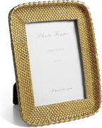 Cuspin 4x6 Picture Frame Vintage Gold Metal Rattan Textured Hand-Crafted Photo Frame with Glass Front, Antique Picture Frame for Tabletop Display & Wall Display, Retro Design Home Decor