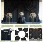 PartyVillage 60ft×15ft Black Backdrop Curtain for Halloween Parties, 12 Panels Wrinkle Free 15 FT Long Polyester Photo Backdrop Drapes Back Drop Cloth for Birthday Photography Background