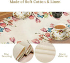 Flowers Table Runner,Floral Bird Butterfly Spring Table Cloth Kitchen Dining Table Home Party Decoration 13x60 Inch