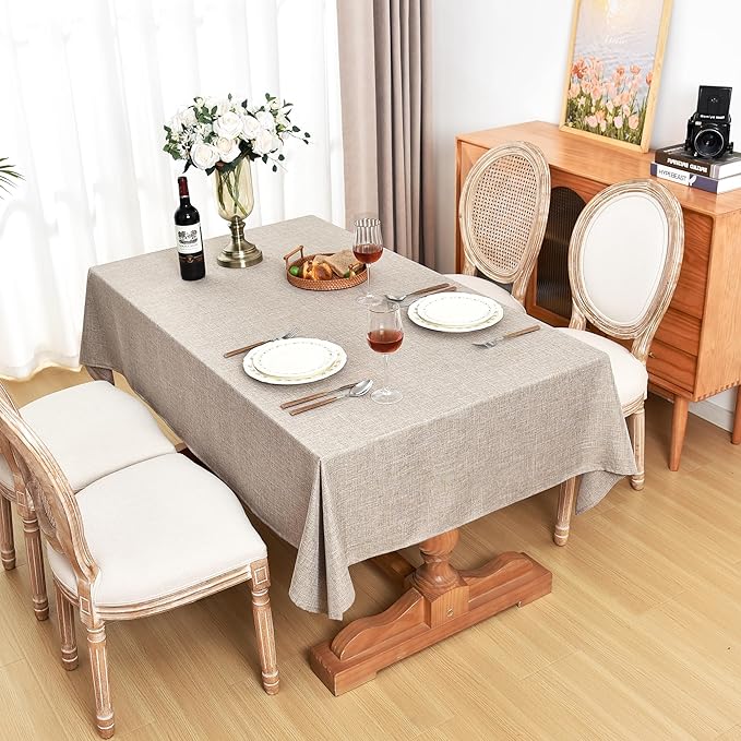 Fitable Faux Linen Tablecloths Rectangle 60 x 102 Inch - 6 Pack Neutral Table Clothes for 6 Foot Tables, Nature Faux Burlap Table Covers for Dining, Party, Wedding, Banquet, Buffet