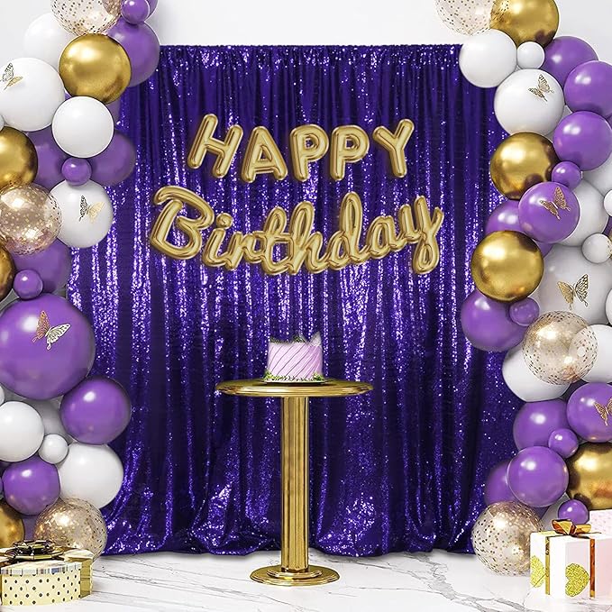 SquarePie Sequin Backdrop Curtain Not See Through Thick Glitter Background for Party 7FT x 7FT Purple
