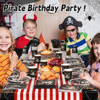 452 Pcs Pirate Party Supplies Decorations for 50 Guests, Pirate Treasure Theme Paper Plates Napkins Cups Tablecloth Cutlery Straws for Adult Halloween Birthday Party Decorations