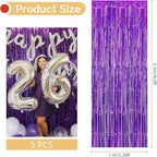 5 Pack Purple Fringe Backdrop 3.2ft x 8.2ft Foil Curtain Tinsel Foil Fringe Curtains Backdrop Tinsel Backdrop Streamers for Birthday Curtain Party Decoration Wedding Christmas Decoration (Purple)