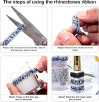 Self Adhesive Rhinestone Ribbon Diamond Ribbon Sticker Crystal Roll Glitter Bling Rhinestones Tape for Crafting DIY Art Decoration (Silver and Blue, 0.4 Inches*3 Yards)