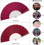 48 Pack Handheld Fan,Folding Hand Glitter fan with Shining Transparent Fan Rib – Ideal for Wedding, Church, Festival, Dance, Tea Party, Club, and EDM Accessories, Deep pink