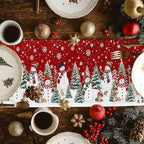 Christmas Snowman Cotton Linen Table Runner for Dining Kitchen, Xmas Tree White Snowflakes Winter Wedding Outdoor Party Tablerunners Decoration, Dresser Scarf Coffee Tablecloth Runners 13x60 Inches