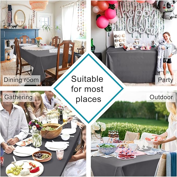 Hiasan Rectangle Tablecloth Grey - Wrinkle Resistant and Waterproof Washable Polyester Fabric Table Cloth for Dining Party and Outdoor Use, 54 x 120 Inch