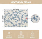 Pastoral Placemats for Dining Table Set of 6, Reversable & Heat-Resistant Non-Slip Place Mats for Kitchen Table Mats 13 x 19 Inch, Floral (Dark Blue)