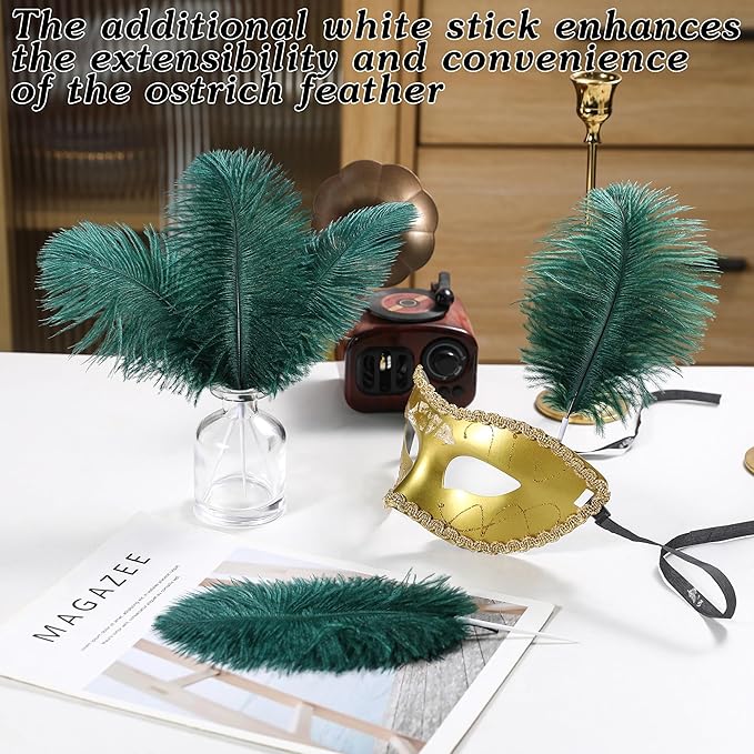 SOGUGOM Green Craft Ostrich Feathers - 30PCS 6-8 inch Bulk Ostrich Feathers Kit for Centerpieces, Kindergarten Crafts, Hats and Mardi Gras(Dark Green)