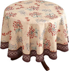 patdrea Designer Linen French Round Table Cloth,Vintage Red Floral Durable Breathable Colorful Dacorative Tablecloth for Kitchen Dining,Christmas,Thanksgiving,Holiday,Diameter 67"-Newmari