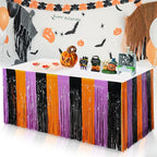 6 Pack 30x108 Inch Halloween Table Skirt Decoration, Metallic Foil Fringe Tinsel Table Skirts, Curtains Backdrop Parade Floats Birthday Halloween Christmas Party Decoration(Black Orange Purple)