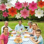 BestoFun 12 PCS Paper Flowers Fans Pink and Orange Party Decorations Paper Flowers Decorations for Wall Girl Groovy Birthday Baby Shower Wedding Bachelorette Room Hanging Décor