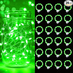 pozzolanas 24 Pack Green Battery Operated String Lights - 7ft Waterproof Fairy Lights with 20 LEDs for Home, Mason Jar, Party, Wedding, Halloween, Christmas Decorations