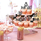30 PCS He Asked She Said Yes Cupcake Toppers Love I Do Diamond Ring Cupcake Picks for Wedding Enaggement Bridal Shower Party Cake Decorations Supplies Black