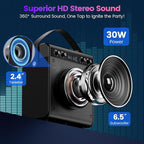 Karaoke Machine, Portable Bluetooth Speaker with 2 Wireless Microphones for Adults & Kids - PA System, LED Lights, Bass/Treble Control, AUX/USB/TF/FM for Home Party Outdoor Singing