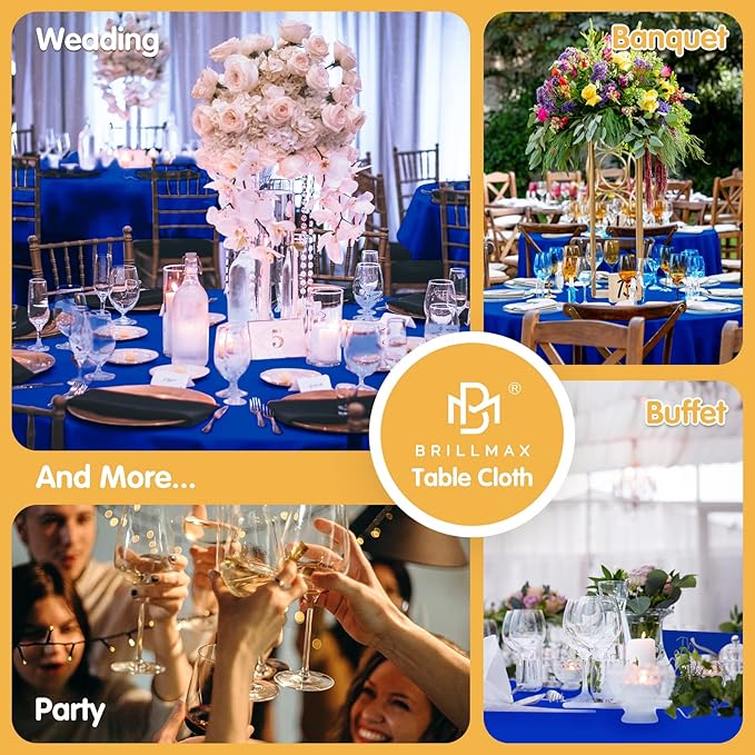 BRILLMAX 10 Pack Royal Blue Round Tablecloths 90 Inch - Circle Bulk Linen Polyester Fabric Washable Table Cloth Cover for Wedding Reception Banquet Birthday Party Buffet Restaurant