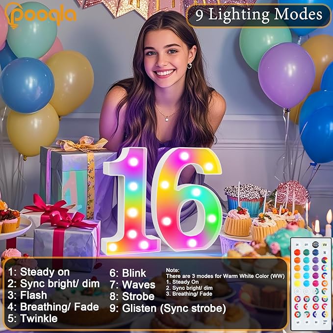 Pooqla 30th Birthday Decorations for Her Him, 35 Colors LED Light Up Numbers with Remote, Multicolor Marquee Numbers 30 Sign for Party Wedding Anniversary Decor 30th Birthday Gift, Number 30