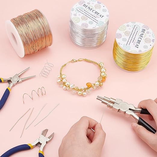 BENECREAT 20 Gauge 770FT Aluminum Wire Anodized Jewelry Craft Making Beading Floral Colored Aluminum Craft Wire for Gem Wrapping, Model Jewelry Making- Gold