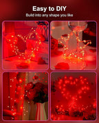 Red Fairy Lights Battery Operated, Valentine's Day Silver Wire 5 Feet 60 Led Firecracker String Lights for DIY Wreath Home Wedding Party Bedroom Mason Jar Holiday Christmas