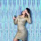 4 Pack 3.3x8.2 Feet Neon Iridescent Foil Fringe Backdrop Curtains, Tinsel Streamers Birthday Party Decorations, Fringe Backdrop for Graduation, Baby Shower, Gender Reveal, Disco Party