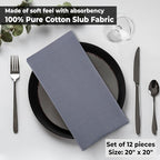 Urban Villa Dinner Napkins Solid Grey Color Cloth Napkins (Set of 12) Oversized 20x20 Inches 100% Cotton Slub Premium Quality Soft Durable with Mitered Corners Reusable Washable Everyday Use Napkins