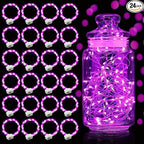 Aogist 24 Pack Fairy Lights 3 Modes 7ft 20 LED Waterproof,Battery Operated Silver Wire Firefly Starry Moon Mini String Lights for Mason Jars Christmas DIY Crafts Wedding Party Bedroom,Pink