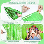 Grass Green Foil Fringe Curtain Backdrop, 2Pack Metallic Tinsel Fringe Curtain Streamers Photo Backdrop for St Patricks Day Football Decorations, Birthday Christmas Tropical Party Decor Door Streamers