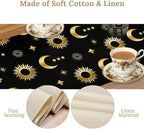 Magic Gold Sun Moon Stars Table Runner Mystical Farmhouse Rustic TableRunner for Party Holiday Dining Room Kitchen 13x108 Inch